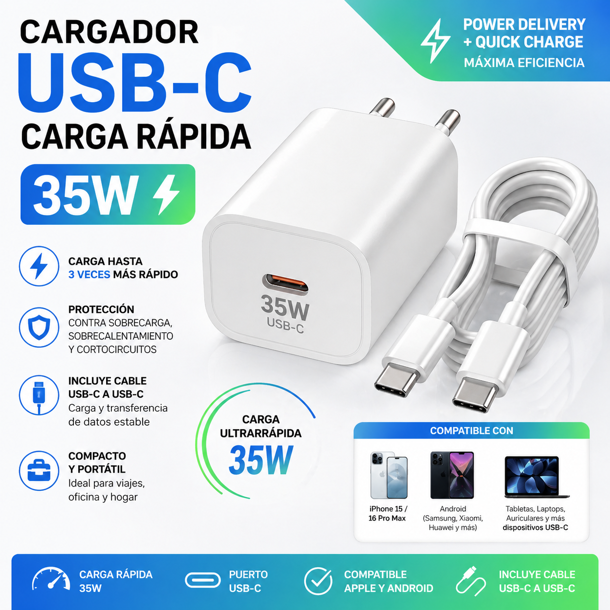 CargaPro™- Cargador Usb C Carga Rapida 35w