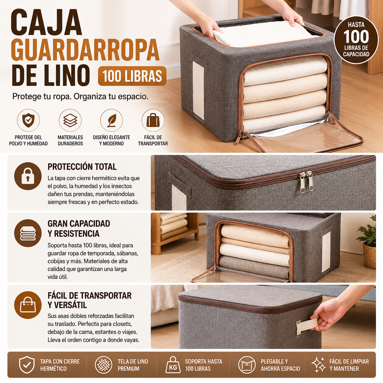 Caja Guardarropa de Lino 100 Libras