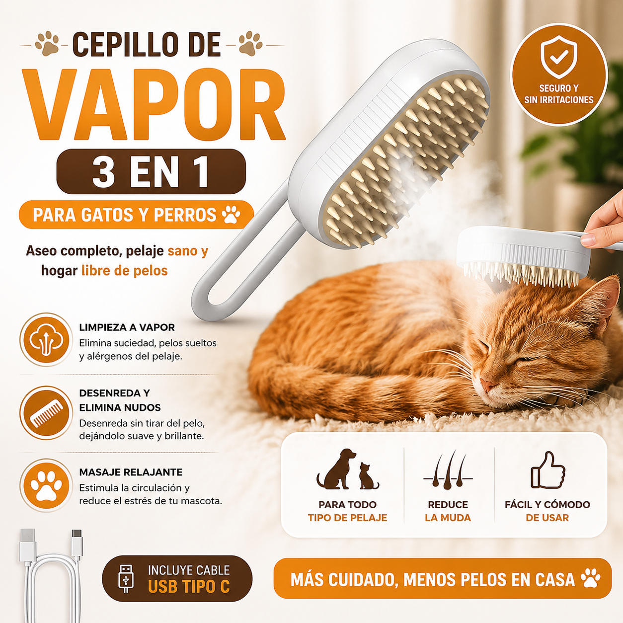 VaporGat™- Cepillo de vapor 3 en 1 para gatos